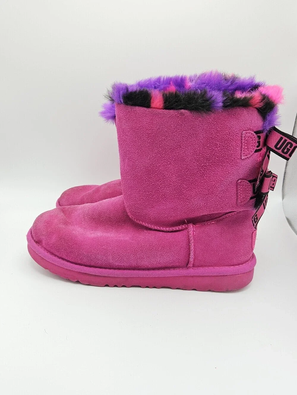 Ugg Kids' Bailey Bow Plaid Punk boots hot pink Rock Rose size 5